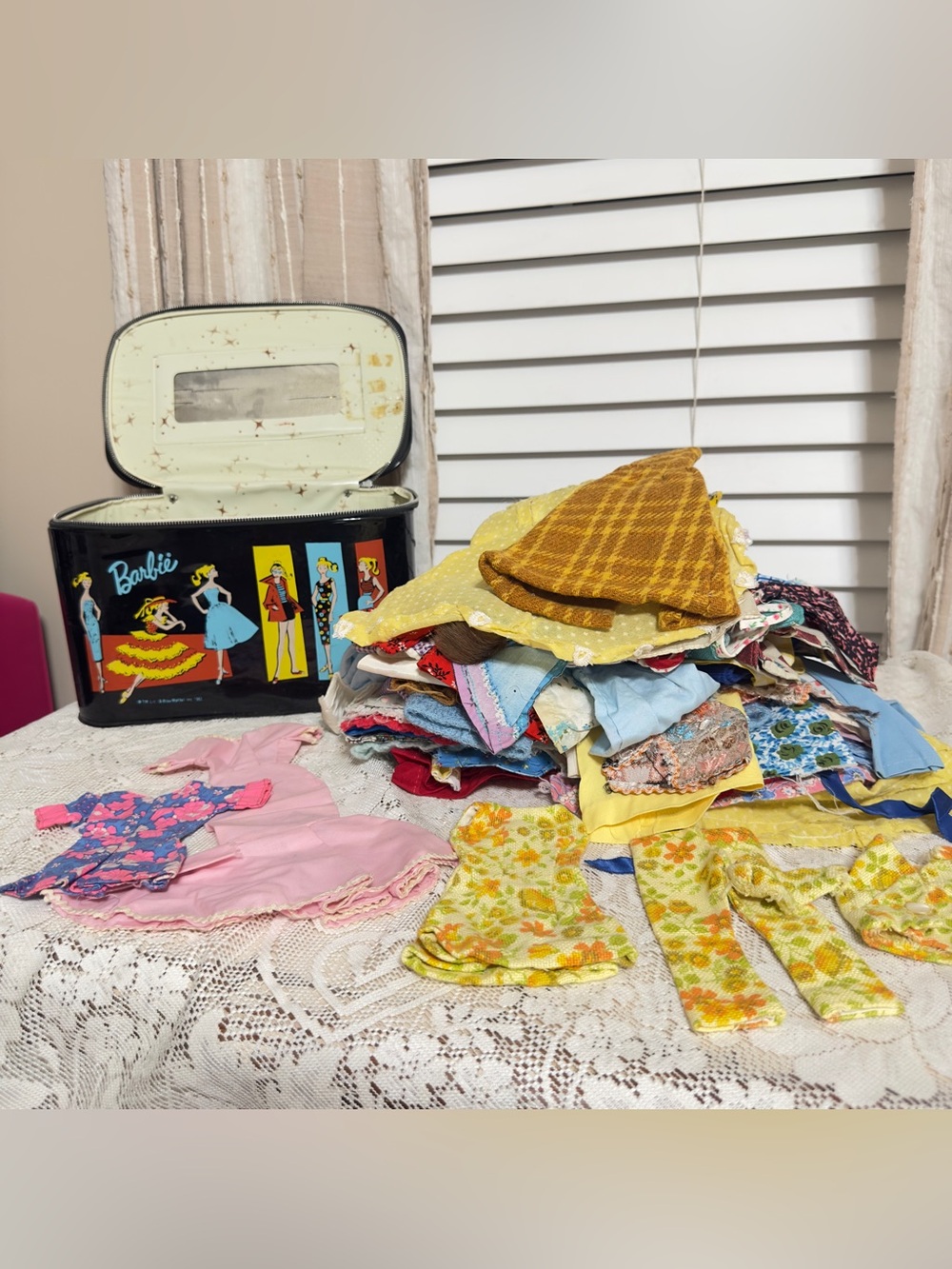 Vintage Barbie Doll Clothing Lot 100+ Handmade Outfits w/ Vintage Barbie Case